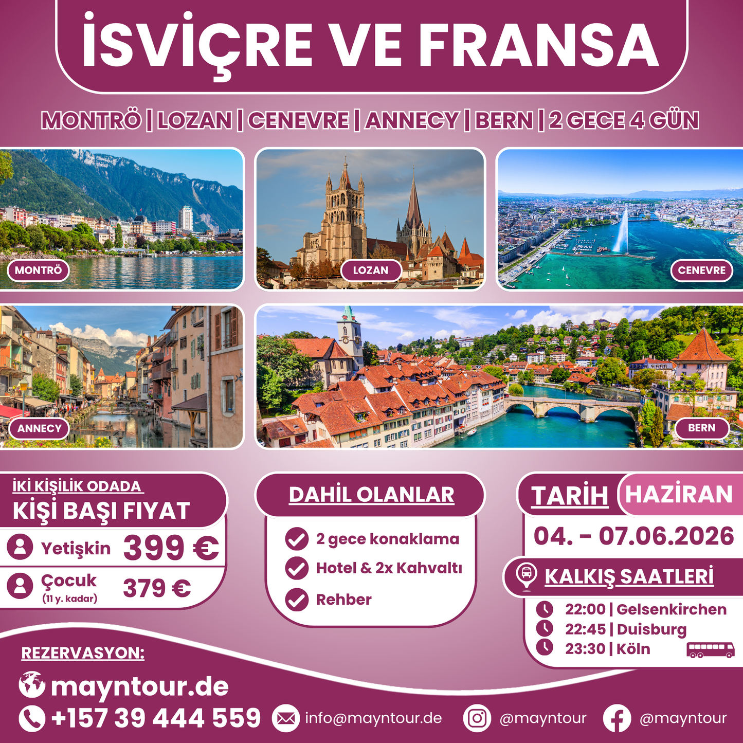 İSVİÇRE VE FRANSA TURU | 04. - 07.06.2026 | 2 gece 4 gün