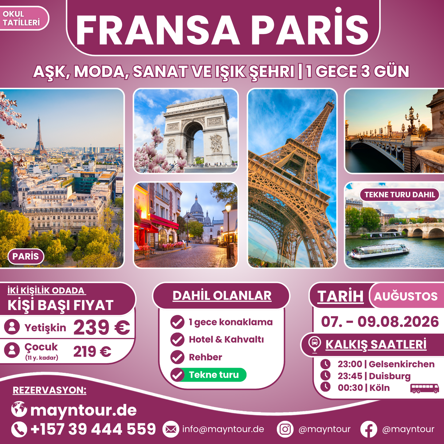 PARİS - Fransa | 07. - 09.08.2026 | 1 gece 3 gün