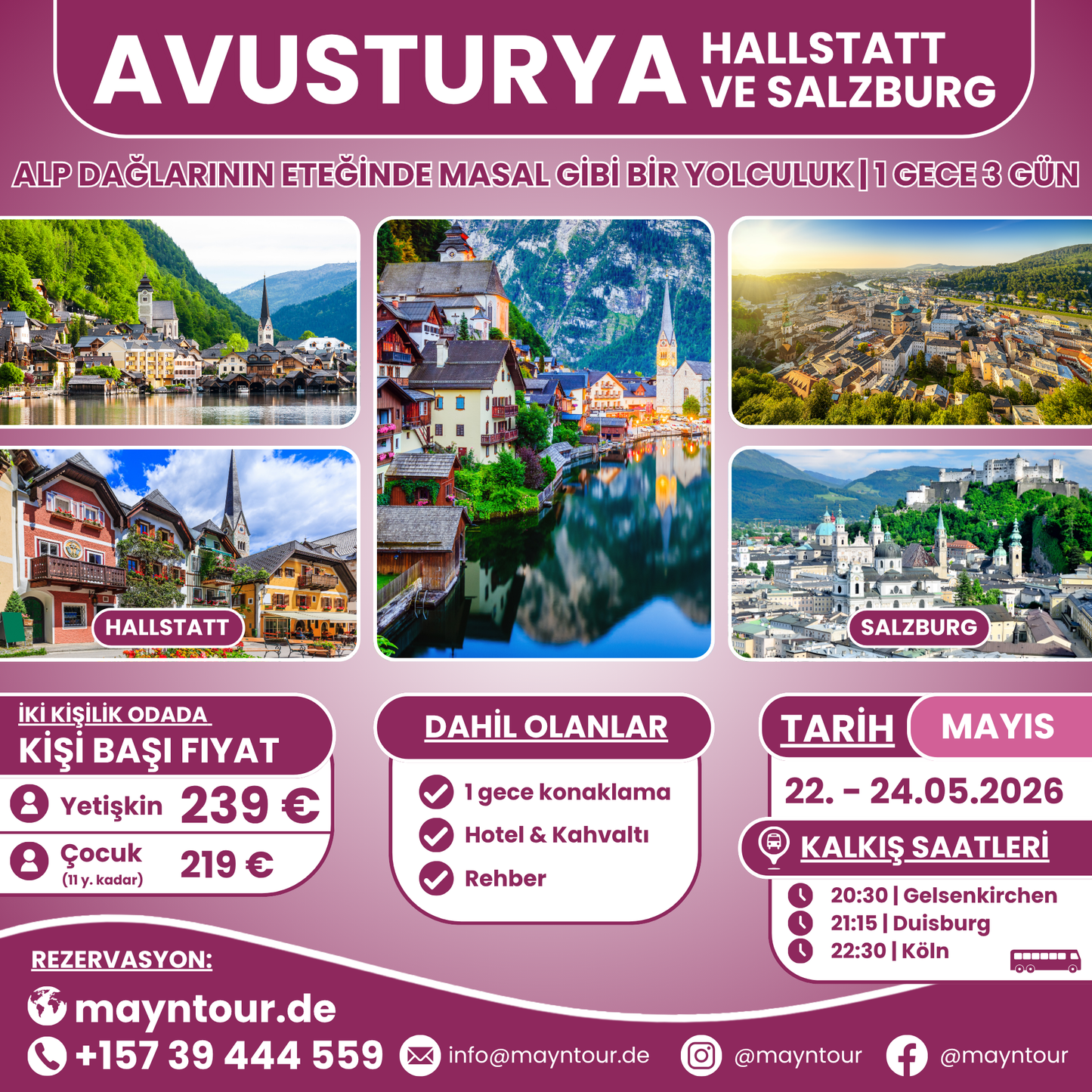 HALLSTATT & SALZBURG - Avusturya | 22. - 24.05.2026 | 1 gece 3 gün