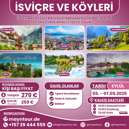 İSVİÇRE VE KÖYLERİ - İsviçre | 05. - 07.09.2025 | 1 gece 3 gün