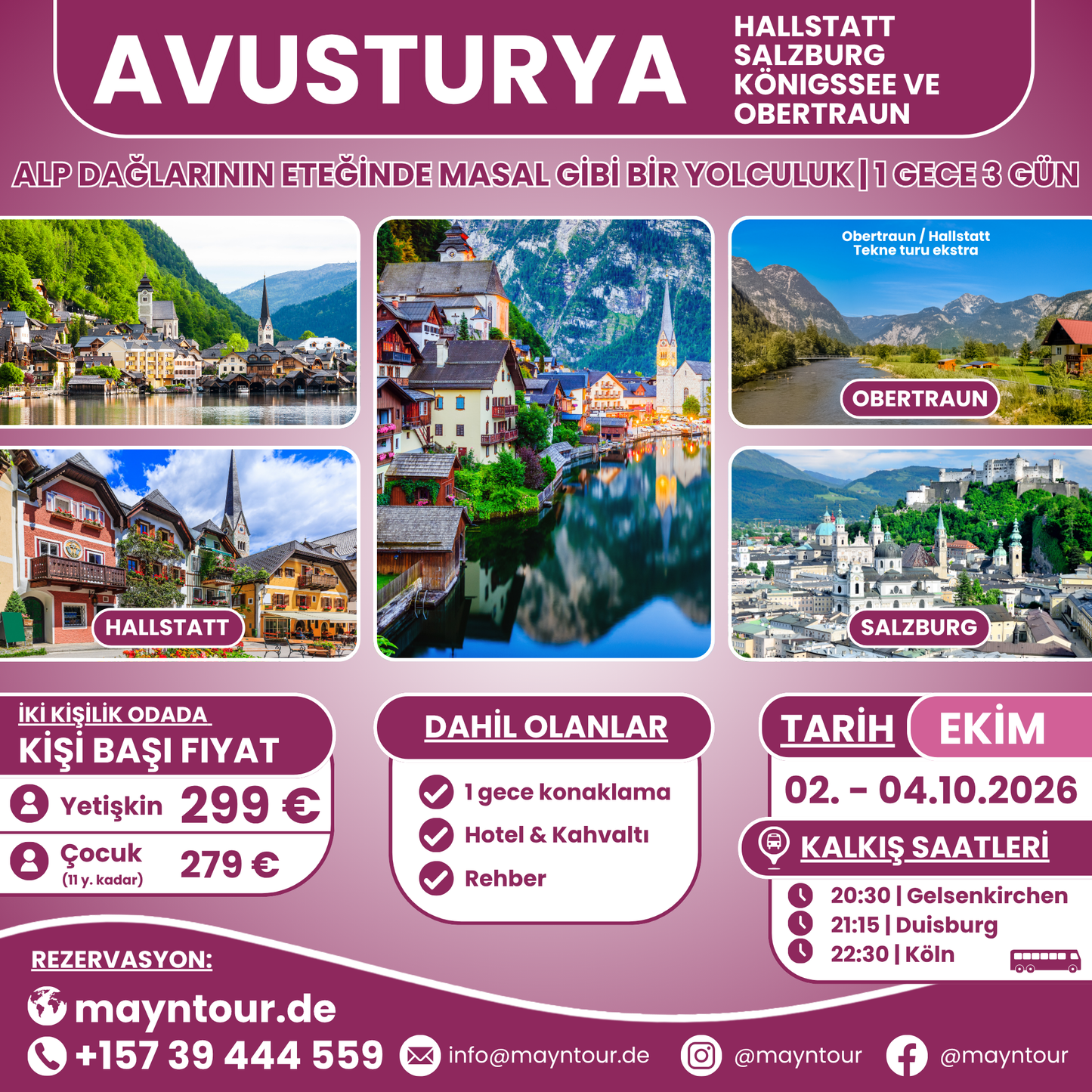 KÖNIGSSEE / HALLSTATT / SALZBURG / OBERTRAUN - Österreich | 02. - 04.10.2026 | 1 Nacht 3 Tage