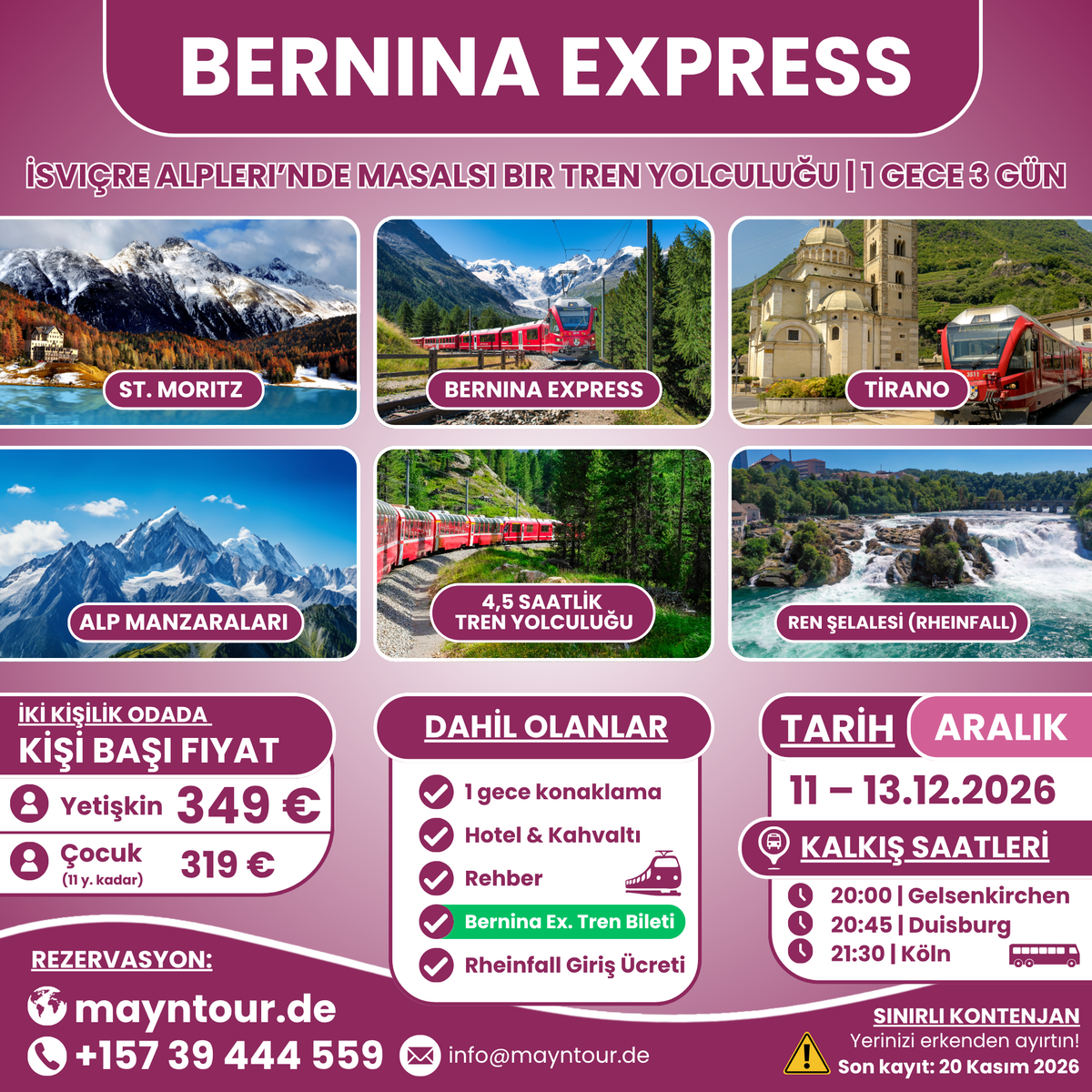 BERNINA EXPRESS - İsviçre | 11 – 13.12.2026 | 1 gece 3 gün