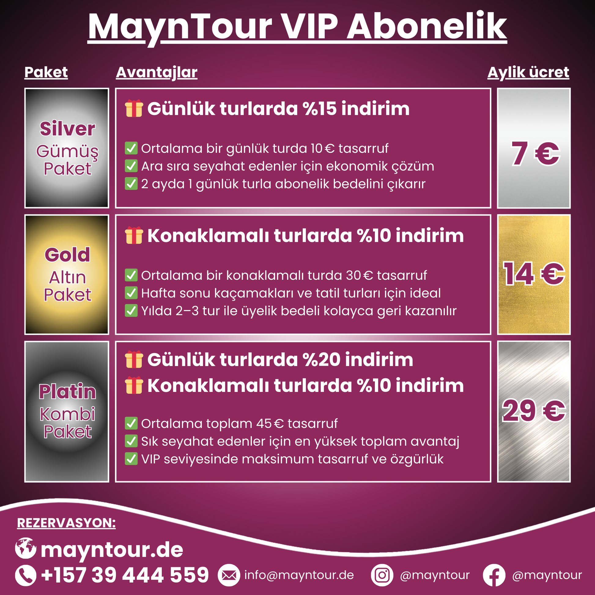 Mayntour VIP üyelik