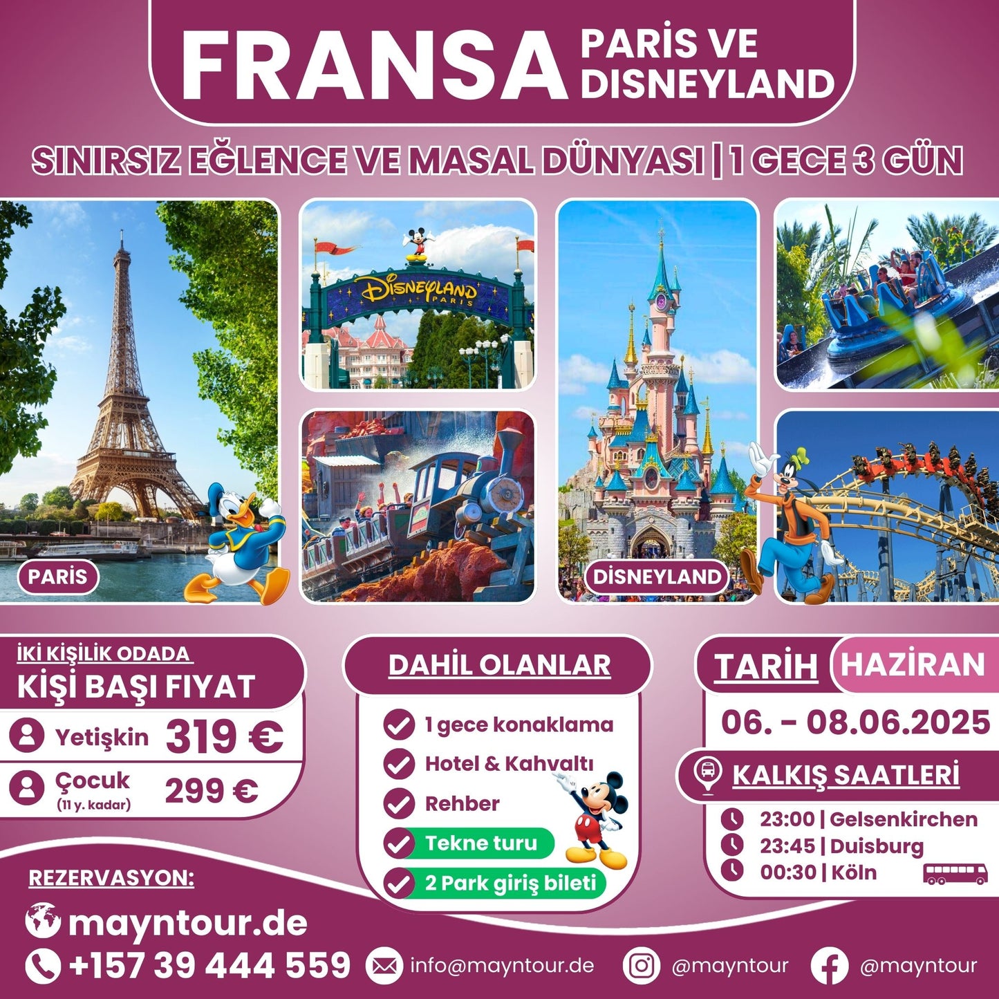 06-08.06.2025 tarihleri arasında MaynTour ile Paris ve Disneyland Turu - 1 gece 3 gün süresince Fransa'nın başkenti Paris'i ve Disneyland'ı keşfedin.