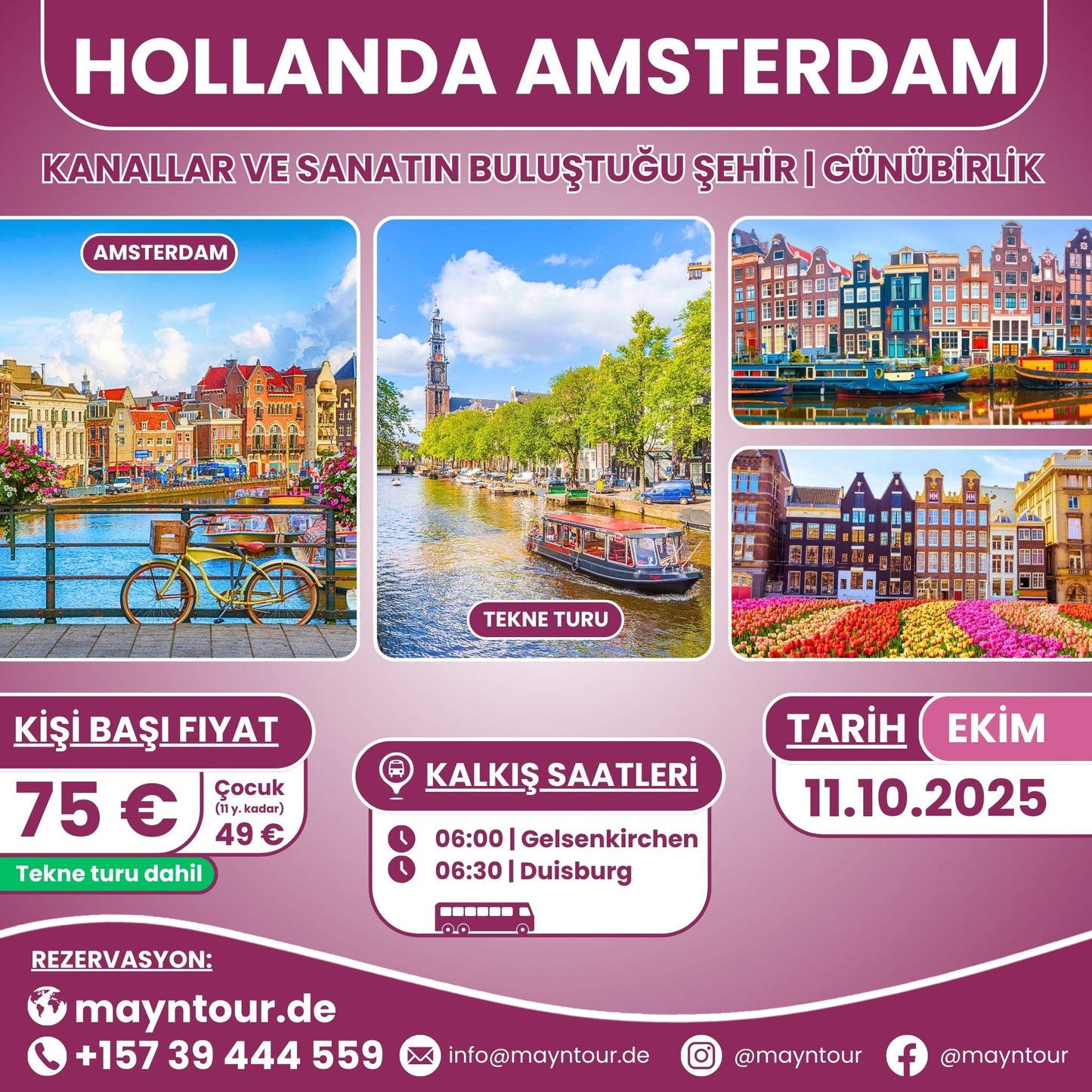 11.10.2025'te MaynTour ile Hollanda'nın büyüleyici şehri Amsterdam'da 1 günlük gezi - Kanallar, Dam Meydanı ve daha pek çok keyifli nokta.