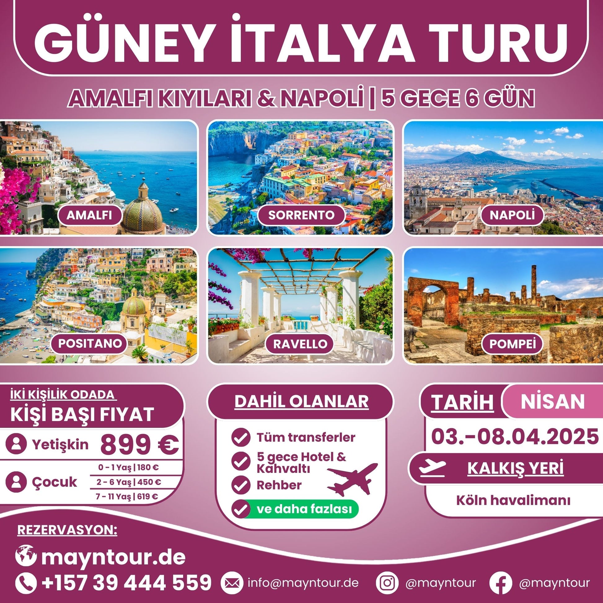 03-08.04.2025 tarihleri arasında MaynTour ile Güney İtalya Turu - 5 gece 6 gün süresince tarihi şehirler, muazzam manzaralar ve Akdeniz kültürünü keşfedin.