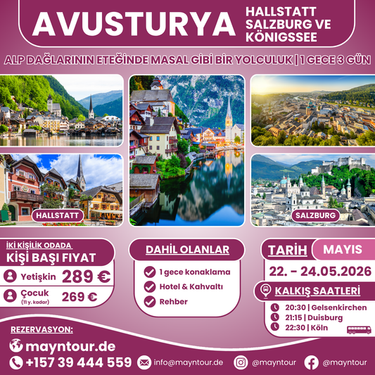 KÖNIGSSEE / HALLSTATT / SALZBURG - Avusturya | 22. - 24.05.2026 | 1 gece 3 gün