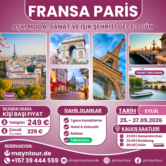 PARİS - Fransa | 25. - 27.09.2026 | 1 gece 3 gün