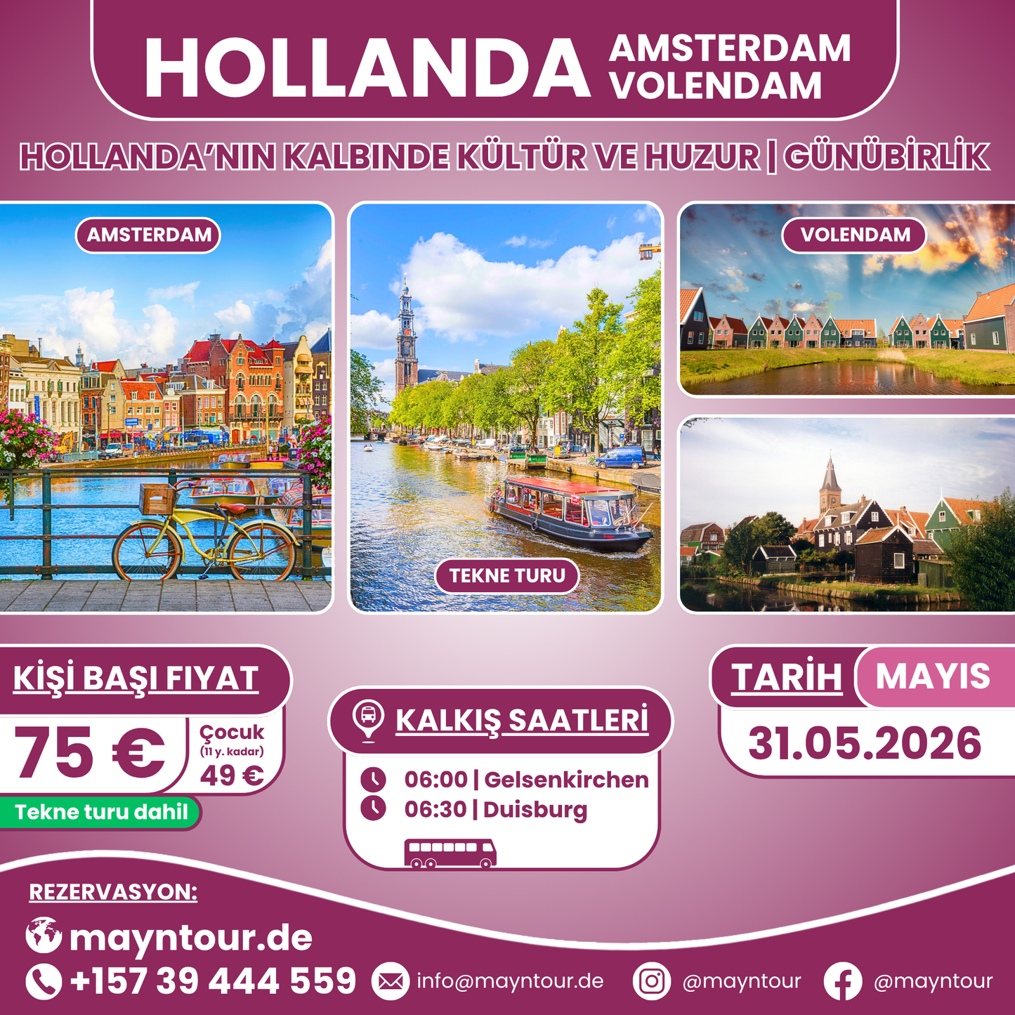 AMSTERDAM & VOLENDAM – Niederlande | 31.05.2026 | 1 Tag