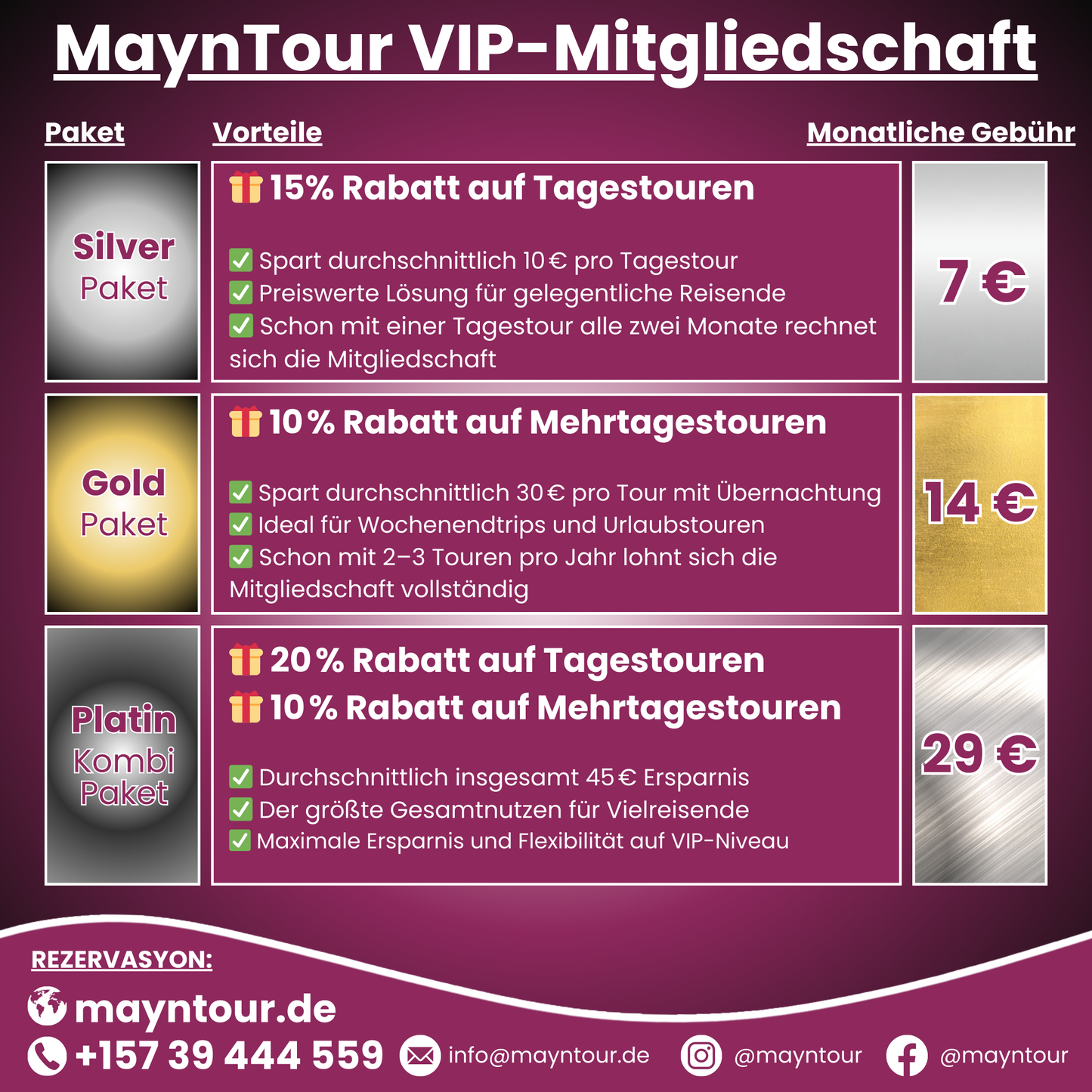 Mayntour VIP-Mitgliedschaft