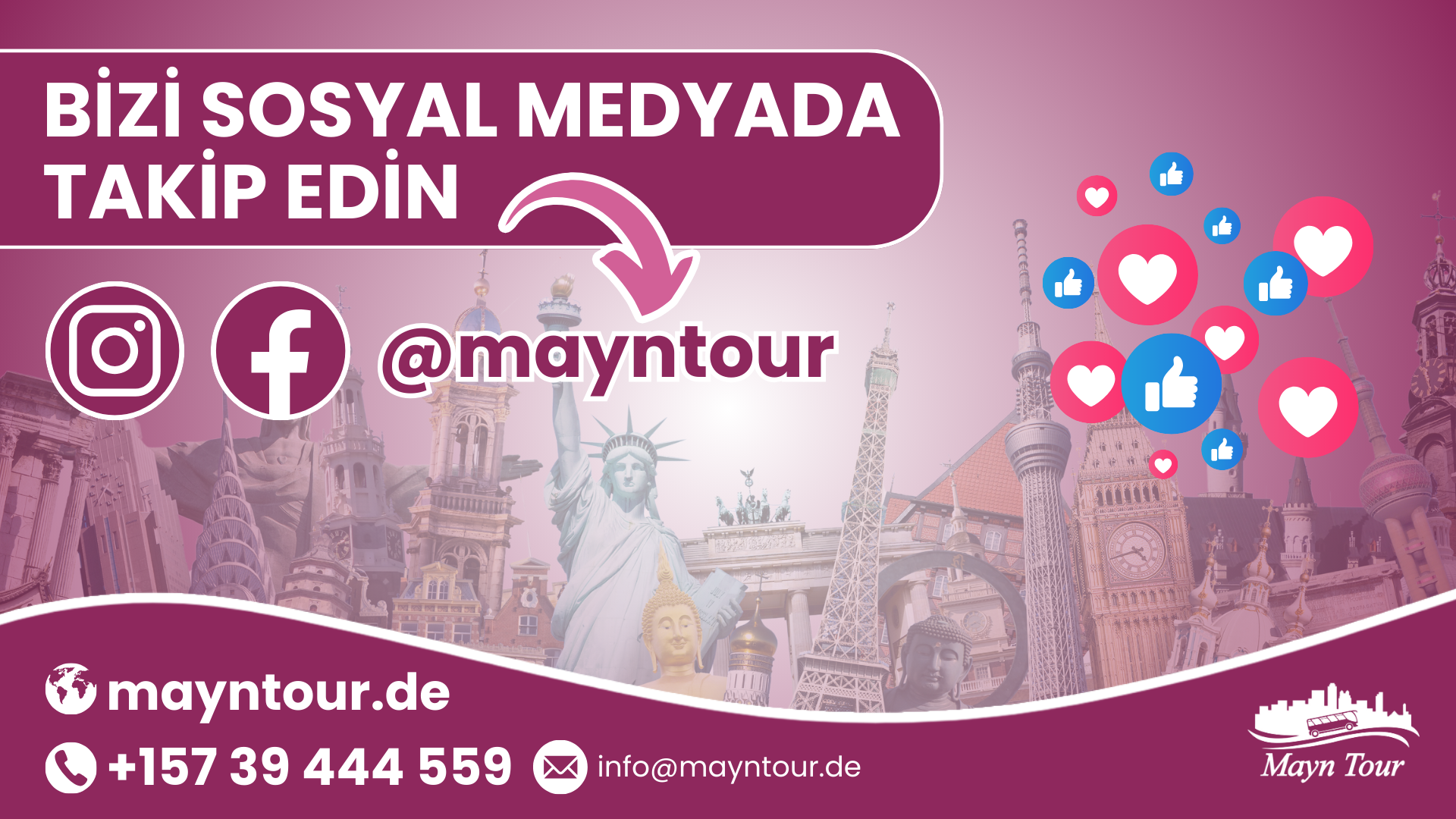 Mayntour'u sosyal medyada takip edin